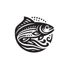 fish logo, editable black and white vector