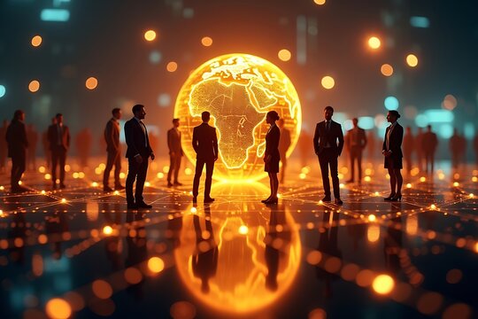 Global business network connection with digital technology and team collaboration for success growth 