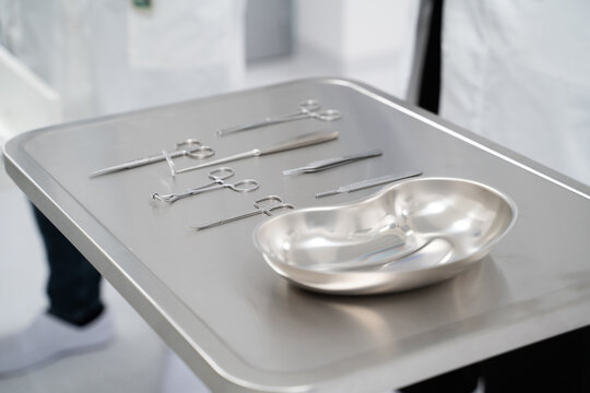 Surgical Tools on Sterile Metal Tray


