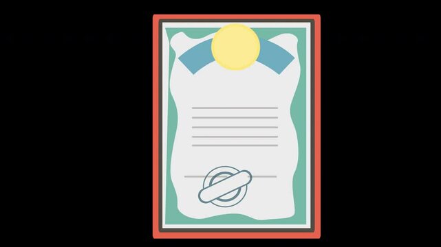Animated Rendering: Illustration of Achievement Certificate Award on a Transparent Background
