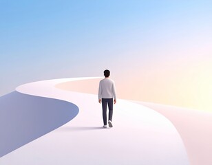 Obraz premium Simple vector Illustration of a solitary figure on a curved horizon path