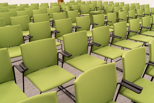 Close Up Of Green Chairs In Conference Room
