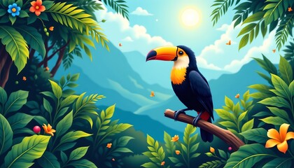a vibrant tropical forest with lush greenery and abundant flora