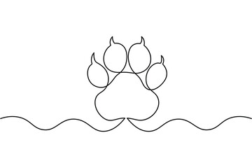 Dog paw one line drawing minimalist vector illustration