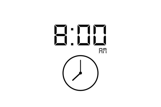 8:00 am vector image and icon black colour on white background.