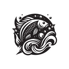 fish logo, editable black and white vector