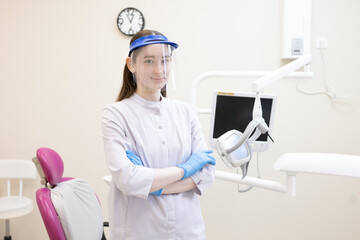 Portrait of male dentist in protective workwear at dental clinic