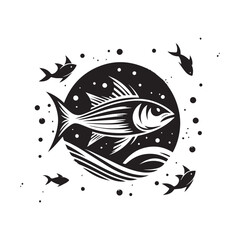 fish logo, editable black and white vector