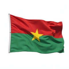 Naklejka premium Photorealistic Burkina Faso flag isolated on white background. Red and green horizontal stripes with a yellow star in the center. Studio image with sharp focus and realistic fabric texture.