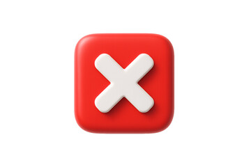 Obraz premium A red rounded square button featuring a white X symbol in the center for closing, isolated on a transparent background