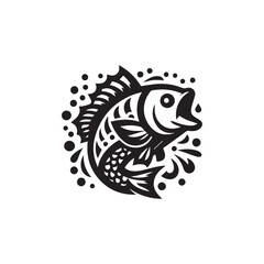 fish logo, editable black and white vector