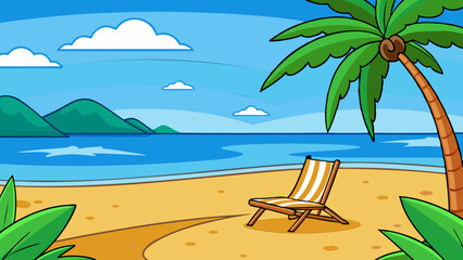 Obraz premium Serene Tropical Beach. Palm Tree. Ocean. and Sandy Shore