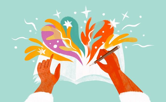 Hands drawing in the notebook