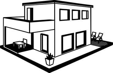 Fototapeta premium Minimalist house SVG in stylish design.Modern Architectural Design of Simple House in Black and White