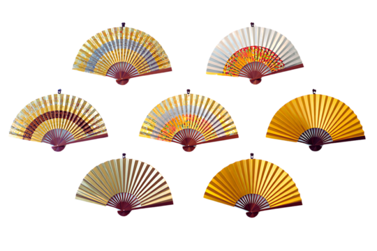 Collection of Exquisite Hand Fans Gold, Silver, and Colorful Designs