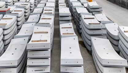 Tunnel Concrete Segments Stacked in the Storage Facility