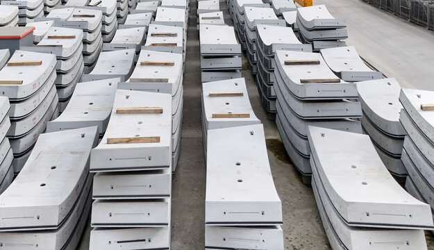 Tunnel Concrete Segments Stacked in the Storage Facility