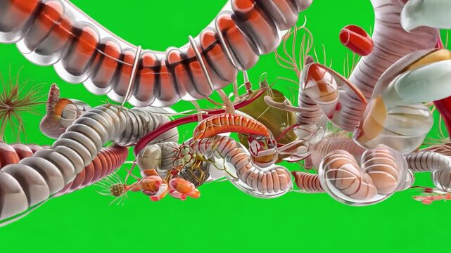 Detailed Render of Human Digestive System with Internal Organs on Green Background for Educational Purposes