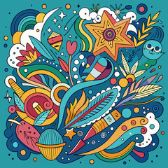 Whimsical Doodle Art. Abstract Fantasy Floral Design