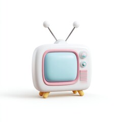 Cute, stylized retro TV, light pink/white, pastel, 3D model
