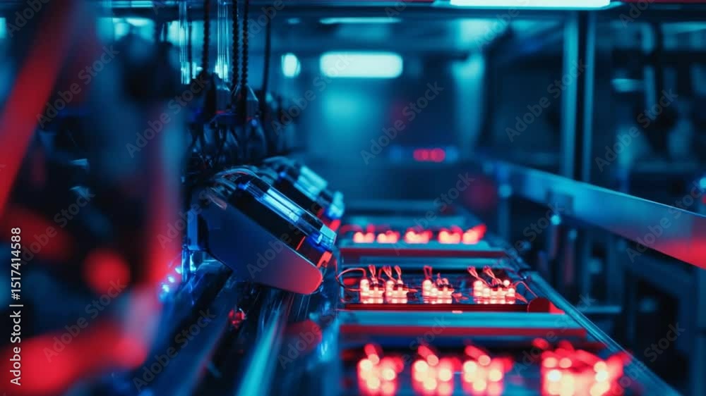 Poster automated electronic component assembly line with advanced robotics and precise positioning