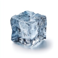 Single, square ice cube on white