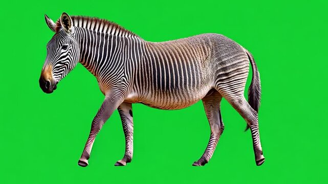 Striped Animal with Unique Patterns Walking Gracefully Against Bright Green Background