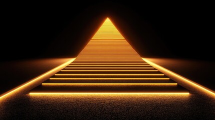 Naklejka premium Neon stairs leading upward in a dark space.