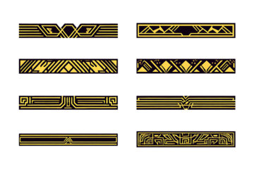 Geometric Gold and Black Decorative Borders  A Collection of Eight Unique Design Elements for Digital and Print Projects