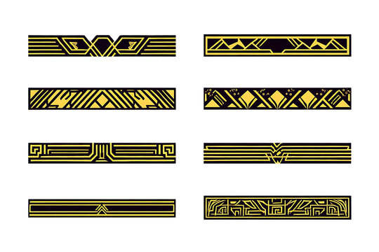Geometric Gold and Black Decorative Borders  A Collection of Eight Unique Design Elements for Digital and Print Projects