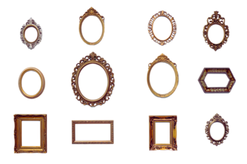 Elegant Collection of Ornate Antique Gold Picture Frames Various Shapes and Sizes for Art, Photos, and Decor