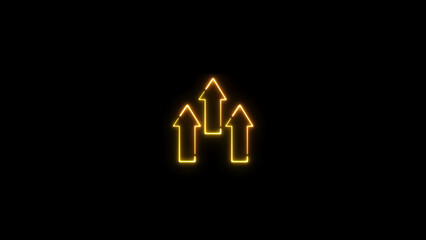 Glowing neon line up direction arrow icon featuring a glowing arrows pointing upwards, pulsating. profit, investment, growth business, economy, finance and success concept.
