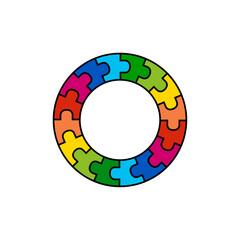 Jigsaw puzzle round shape. Autism design vector isolated on white background.	