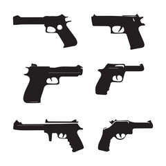 Silhouette of various firearms in profile view. Weapons displayed against a plain white background. Generic firearms for identification or reference use.. No specific location.