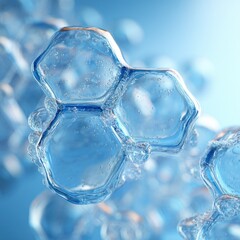Abstract, hexagonal, translucent, water-like structures