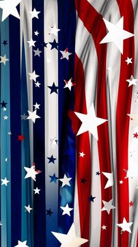 American flag backdrop with Stars and Stripes, red white and blue vector animated background