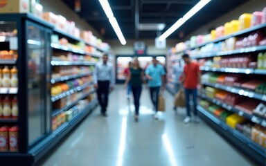 Advanced CCTV System Monitors Grocery Store Activity. Multiple Camera Angles Track Shoppers' Movements, Analyzing Traffic Patterns and Consumer Behavior in Real-time for Security and Retail Insights.