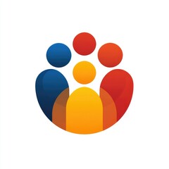 Circular logo, four stylized people, vibrant colors
