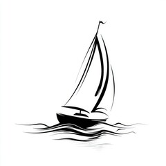Simple black line drawing of a sailboat on wavy water