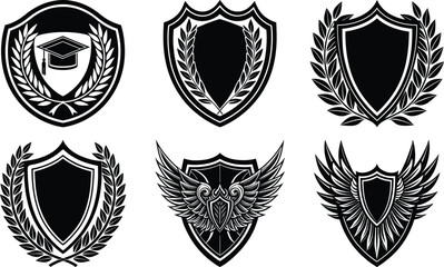 Laurel wreath, shield, wing, ribbon, and banners vector set. Laurel wreaths, shields, wings, ribbons illustration for awards, heraldry, logos, badges, and branding designs
