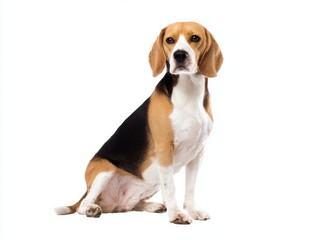 Beagle dog sitting on white background
