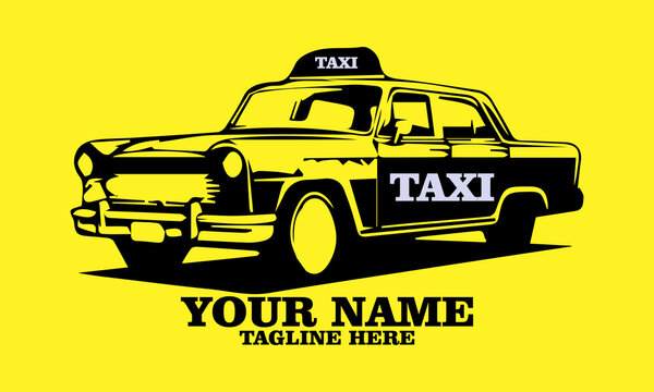 Taxi icon, taxi vector illustration, taxi logo art, checkered cab. Cartoon car illustration and with yellow background