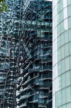 Abstract pattern of glass reflections on modern architecture