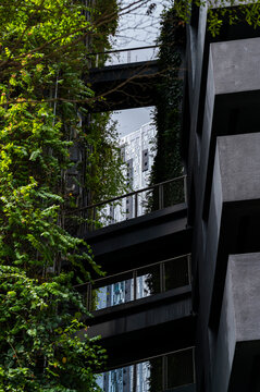Futuristic office building with sustainable vertical garden 