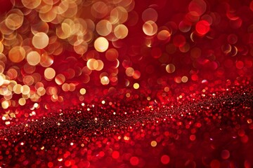 Abstract background with sparkling gold and red sequins, festive background for Christmas and New Year, blurred bokeh background