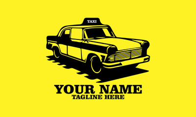 Taxi icon, taxi vector illustration, taxi logo art, checkered cab. Cartoon car illustration and with yellow background © Arnis