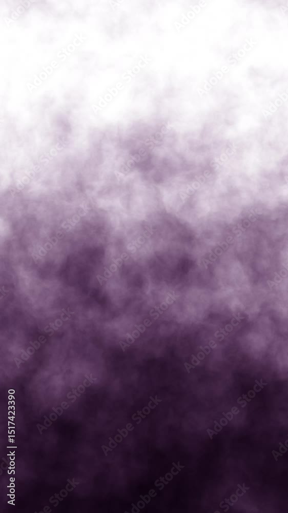 Wall mural violet colored cloud of smoke vertical transition on loop white copy space vertical background.