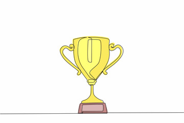 Single continuous line drawing trophy cup. Champion trophy, sketch cup, sport award. Winner prize, champions celebration winning concept. Dynamic one line draw graphic design vector illustration