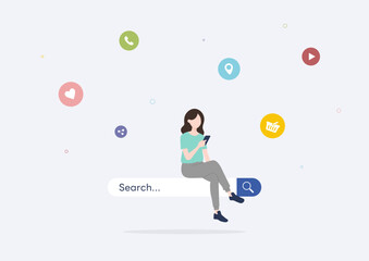 スマホでweb検索する若いアジア人女性