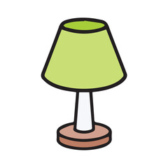 Green table lamp illustration with simple design. Stylized depiction of a table lamp in a flat, outline style. Home decor item for interior design project -